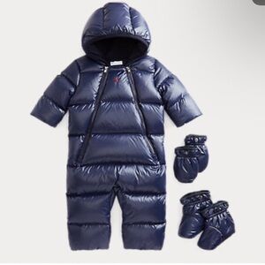 Polo by Ralph Lauren Blue Puffer Snowsuit with Mittens